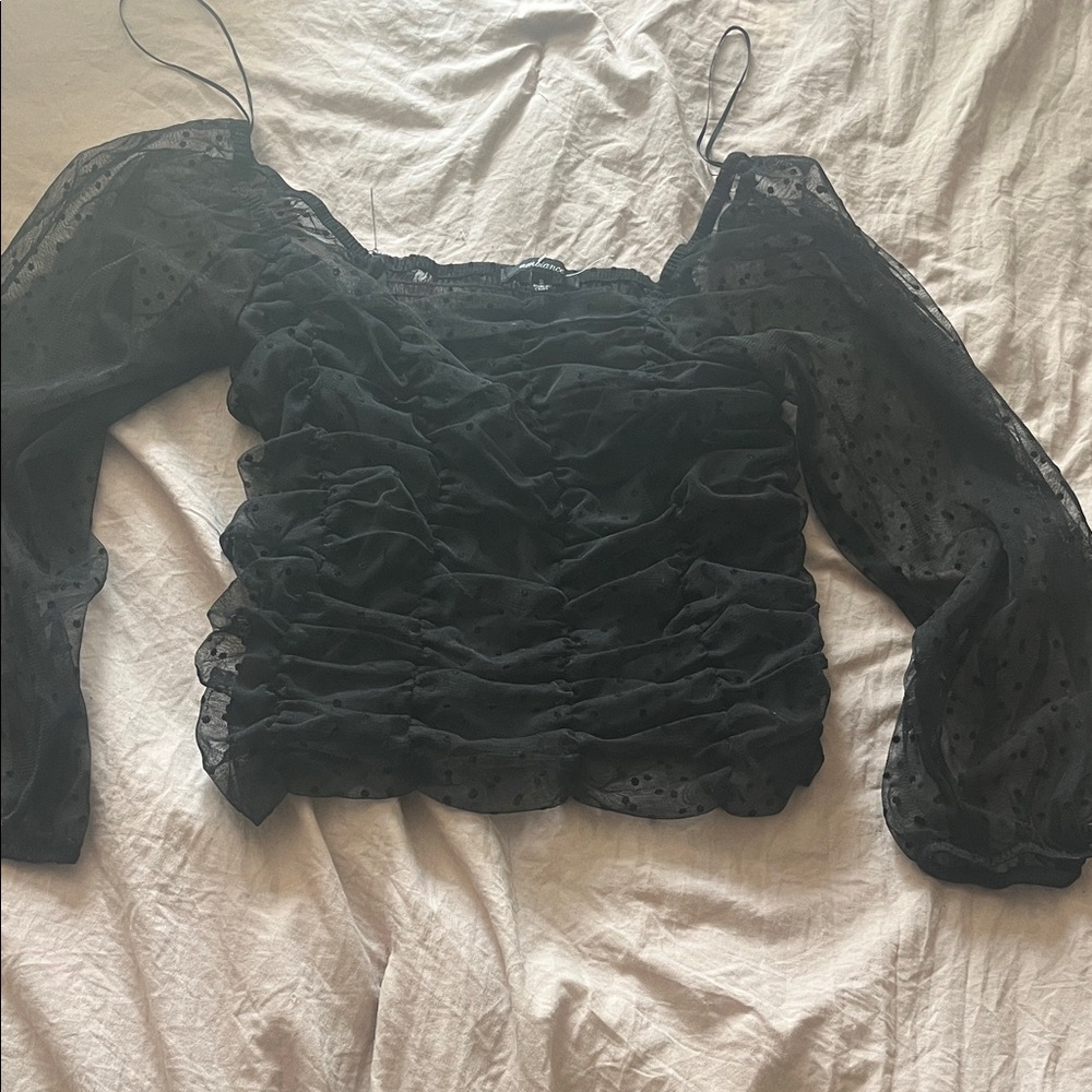 Ambiance Black Sheer Ruched Blouse